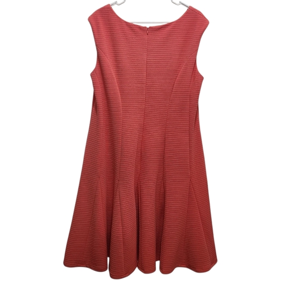 STUDIO ONE Coral Red Sleeveless A-Line Midi Dress Size 16W Textured Zip Closure - Picture 1 of 5